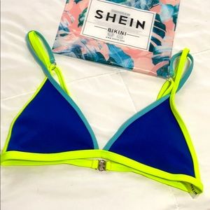 NWT SHEIN Medium blue yellow contrast bikini top